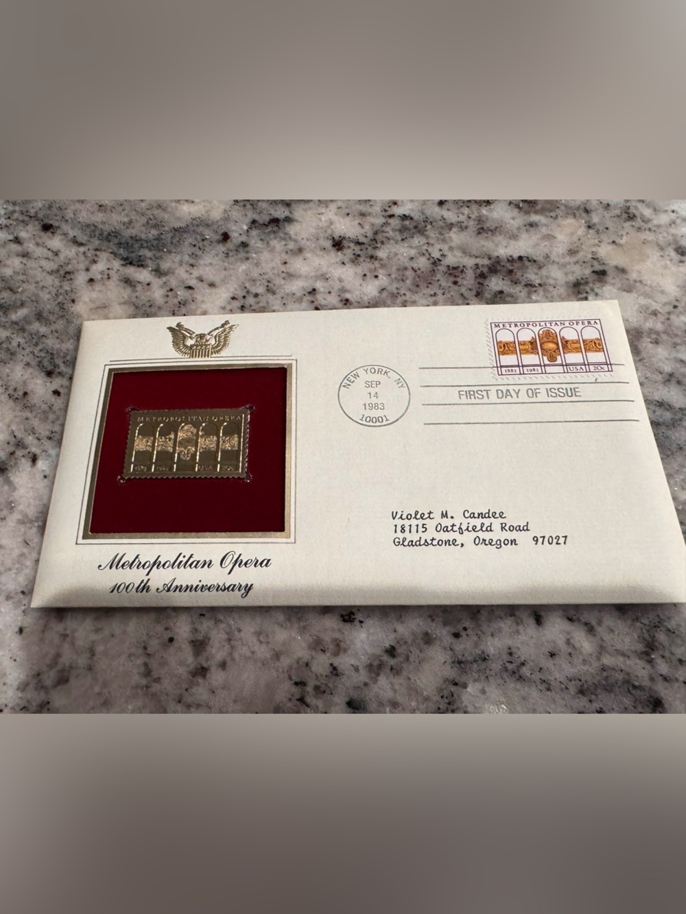 1983 vintage postal 22k gold stamp 100th anniversary of the Metropolitan Opera